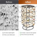 360 Rotating Earring Display Stands for Selling, 4 Tier Metal Earring Rack Holder Stand, Jewelry Display for Selling Earring Cards, Bracelets, Necklaces, KeyChains, Hair Accessories (48 Hooks)