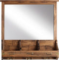Kate and Laurel Stallard Decorative Rustic Wood Home Organizer with Mirror, Pockets, and Key Hooks, Rustic Brown