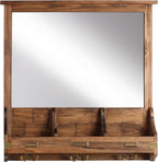 Kate and Laurel Stallard Decorative Rustic Wood Home Organizer with Mirror, Pockets, and Key Hooks, Rustic Brown