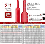 Chanzon 2:1 Ratio 5/64" (2mm) Heat Shrink Tubing 8Ft Roll (2.5M Total Length) Red Polyolefin Sleeving Wrap Shrinking 2 to 1 1pcs