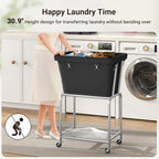 ELYKEN Laundry Cart with Wheels, Rolling Laundry Hamper with Removable Bag and Shelf, Metal Frame Laundry Basket with 4 Casters and 2 Brakes, Ideal for Bedroom, Bathroom, Laundry Room, Black