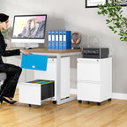 SISESOL 2 Drawer File Cabinet with Lock and Wheels,White Rolling File Cabinets,Locking Mobile Metal Filing Cabinet for Home Office,Under Desk,Fit A4/Letter/Legal File, Easy Assembly