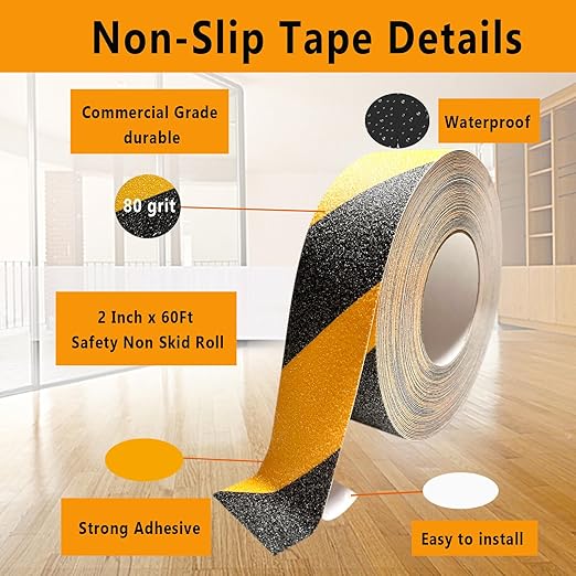 Anti Slip Tape Black/Yellow 2 inch x 66 ft, Non-Slip Strips Non Skid Safety Tape for Outdoor/Indoor Steps, Stairs, Traction Tread Staircases, Boats