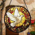 Stained Glass Window Hanging, Flying White Dove Sun Catchers Diamond Glass Panel Hangings Cute Birds Suncatcher Decor for Birthday for Women, Men, Wife, Aunt, and Mom 9.8X9.8 in