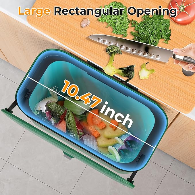 2.4 Gallon Hanging Trash Can - Small Under Sink Trash Can with Lid, Wall Mounted Garbage Bin for Kitchen & Bathroom Cupboard, Odor-Control, Extended Clamping Ring, Green