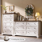 Farmhouse 6 Drawers Dresser for Bedroom, 54" Wide Large Dressers & Chests of Drawers w/Roman Column, Wooden Dresser TV Stand with Large Drawers for Nursery Bedroom Living Room Hallway, Antique White