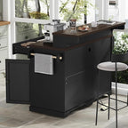 Rolling Kitchen Island with Two-Tier Bar Counter and Power Outlets, 3 Drawers & 4 Door Shelves, Mobile Kitchen Cart with Storage Cabinets & Locking Wheels for Dining Room & Kitchen, 53-Inch, Ash Black