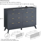 T4TREAM Fluted 9 Drawers Dresser, 54" Wide Modern Chest of Drawers with Faux Marble Top, Curved Profile Design, Dresser TV Stand, Wood Drawer Organizer for Bedroom, Living Room, Hallway, Dark Grey