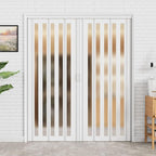 48-72 x 80in (Double 24-36) Accordion Doors Interior Folding Door, 1 Frosted Acrylic Glass PVC Accordion Door with Upgraded Roller & Handle & Complete Hardware for Closet Bathroom Doorways