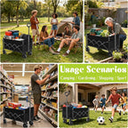 Wagons Carts Foldable, Collapsible Wagon with Wheels, Folding Wagons carts for Camp Sports Garden, Portable Utility Outdoor Wagon with 360lbs, Garden Cart for Groceries, Two Cup Holder, Black