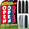 Buryeah 3 Sets Now Open Feather Flag Pole Kit for Business Advertising 7 ft Open Flag Banner Sign with Pole Kit Ground Stake and Portable Bag for Outside Ground (Multicolor)