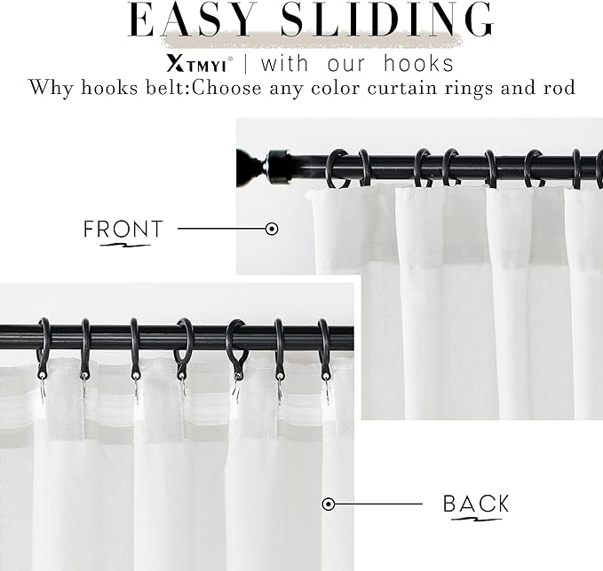 XTMYI 54 Inch Length White Short Curtains for Windows Living Room,Semi Sheer Linen Cotton Curtains for Bathroom Window Bedroom,54 in Long
