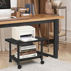 Under Desk Printer Stand - 2-Tier Industrial Mobile Printer Table with Storage Shelf, Heavy Duty Wood Rolling Printer Cart with Wheels for Home and Office,Classic Black