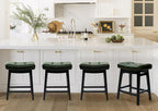 Counter Height Bar Stools Set of 4 for Kitchen Counter Farmhouse Modern Barstools with Faux Leather Upholstered Backless Seat and Solid Wood Legs 24 inch Bar Chairs, Green + Black