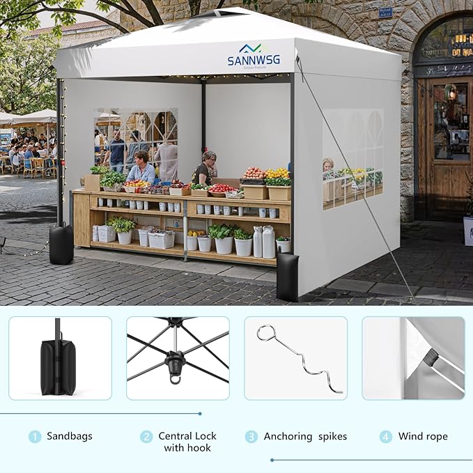 12X12 Pop Up Canopy Tent with 3 Sidewalls,Easy Up Canopy,Commercial Instant Shelter,Heavy Duty One Person Set Up Event Tent,White