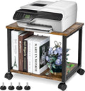 Under Desk Printer Stand - 2-Tier Industrial Mobile Printer Table with Storage Shelf, Heavy Duty Wood Rolling Printer Cart with Wheels for Home and Office,Rustic Brown