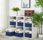 DECOMOMO Storage Baskets for Shelves - Fabric Storage Bins, Linen Closet Organizers and Storage (Navy Blue & White, Large - 3 Pack)