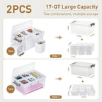 Citylife 17 QT Plastic Storage Box with Removable Tray and 6 Detachable Tall Inserts Craft Organizers and Storage Clear Storage Container for Organizing Crayon, Craft, Sewing, Playdoh, 2 Packs