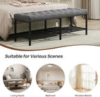 55.5" End of Bed Bench, Modern Linen Button Tufted Bedroom Bench, Upholstered Storage Shoe Bench with Metal Base, Dinning Table Bench for Living Room, Bedroom, Entryway,Grey