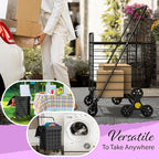 Stairs Climbing Shopping Cart w/Waterproof Basket Liner & 360° Swivel Wheels | Foldable Collapsible & Lightweight | Perfect for Groceries Laundry Utility Cart - Black