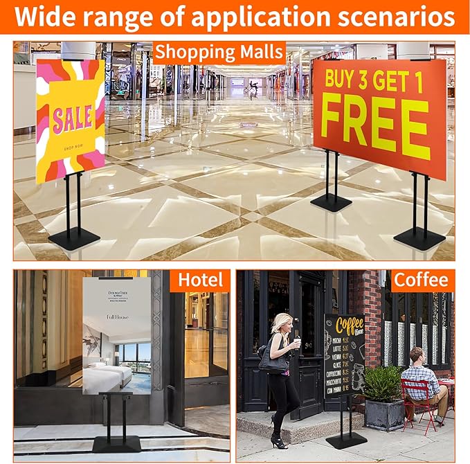 Poster Stand Heavy Duty - 2Pack Adjustable Poster Board Stand, Double-Sided Poster Stands for Display Banner Foam, Black Metal Pedestal Poster Sign Stand Outdoor Floor Standing Sign Holder