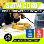 75ft Outdoor/Indoor Extension Cord 3-Outlet 12/3 Gauge Extra Heavy Duty ETL Listed, 3 Prong SJTW, Waterproof, Flexible Cold-Resistant Long Power Cord,15A 125V 1875W, Yellow by LifeSupplyUSA