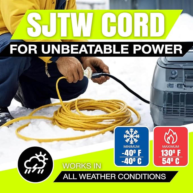 6ft Outdoor/Indoor Extension Cord 3-Outlet 12/3 Gauge Extra Heavy Duty ETL Listed, 3 Prong SJTW, Waterproof, Flexible Cold-Resistant Long Power Cord,15A 125V 1875W, Yellow by LifeSupplyUSA