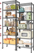 2 PACK 750 lbs Capacity Heavy Duty Garage Wire Rack Shelving, Adjustable 6-Shelf Metal Shelving with Wheels, 14"D x 24"W x 71"H Space-Saving Rolling Storage Shelves for Closet, Kitchen & Garage, Black
