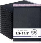 Black 9.5x14.5 Inch Poly Bubble Mailers #4 | Self Seal Large Padded Envelopes | Air Cushioned Bubble Mailer | Usable Size 9.5x13 Inch | Waterproof Lightweight Mailing Shipping Bags | 100 Pack Bulk