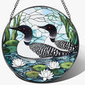 8-Inch Loon Birds Stained Glass Suncatcher Ornament, Stained Glass Window Hanging, Window Hanging Decor – Christmas, Birthday | Gifts for Bird Lover, Friend, Couples, Family | Holiday Decorations