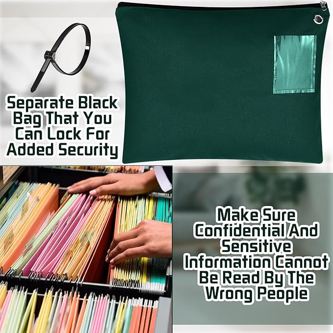 2 Pcs Interoffice Mailer Canvas Transit Sack Zipper Bag 18" x 14" Large Zipper Pouch with Grommet Interoffice Mail Bag (Green)