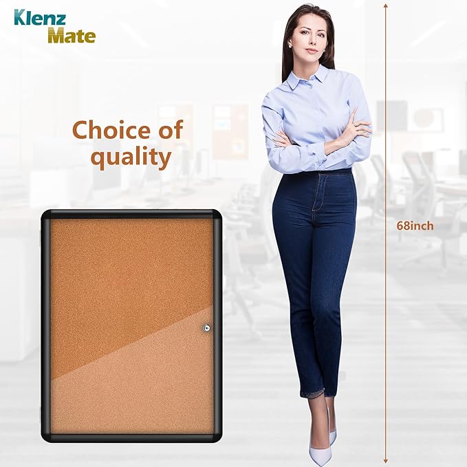 26"x20" Enclosed Cork Bulletin Board Tamper-Proof Dispaly Case,Aluminium Frame,Shatter Resistant Lockable Bulletin Board with Clear Acrylic Door for School,Office,Mall,Community,Hospital