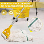 Commercial Heavy Duty Industrial Mop with Long Handle,59" Looped-End String Wet Cotton Mops for Floor Cleaning, Including Three mop Head Replacement