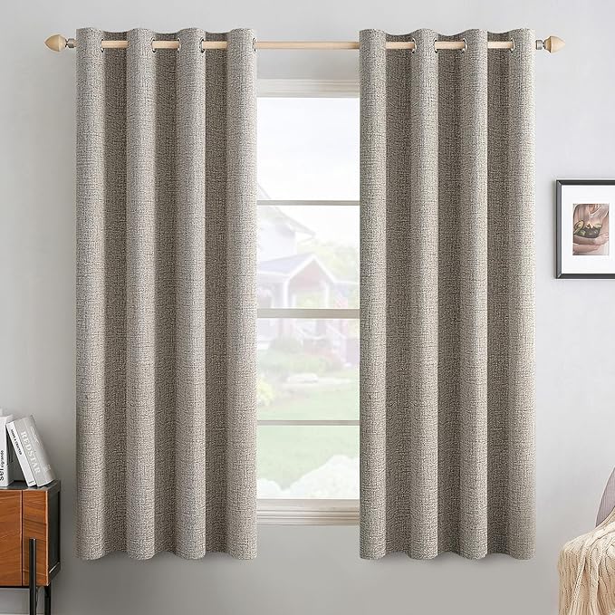 MIULEE Linen Texture Curtains for Bedroom Solid 100% Blackout Thermal Insulated Linen Curtains Grommet Room Darkening Drapes for Living Room Nursery 52x63 Inch (2 Panels)