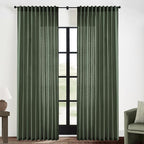 XTMYI Living Room Drapes 70 Inch Wide by 84 Long for 72 in Width Window, Back Tab Hooks Pleated Linen Cotton Extra Wide Boho Semi Sheer Curtains for Bedroom Set 2 Panels,70x84 Inch Length,Olive Green