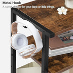 HOOBRO Industrial Printer Stand with Charging Station, 3-Tier Printer Table, Rolling Printer Cart with Adjustable Shelf and Hook, Rustic Brown and Black BF28UPS01