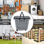 4 PCS 50 L/ 13 Gal Shopping Carts, Gray Plastic Rolling Shopping Baskets with Handles and Wheels, Portable Shopping Basket Set for Retail Store, 50 L