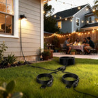 Black 25FT Outdoor Extension Cord,Evenly Spaced 3 Outlets Plugs,16/3 SJTW Wire with Safety Cover for Outdoor String Lights, Landscaping Light, Holiday Decoration and Christmas,UL Listed