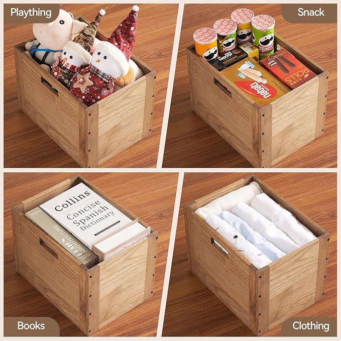 KIRIGEN Stackable Wood Storage Cube /Basket/ Bins Organizer for Home Books Clothes Toy Modular Open Cubby Storage System - Office Cubical Bookcase Closet Shelves C26-DBR