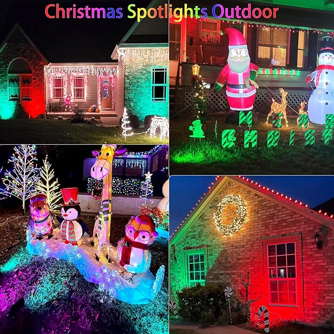 Christmas Spotlights Outdoor: RGBW LED Spot Light Plug in 120V Remote Control 16 Color Changing Landscape Spotlights for Yard Outside House Garden Lawn Path Tree Holiday Décor, 4 Pack (RGB+Warm White)