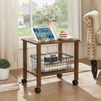 2 Tier Printer Stand with Storage,Under Desk Shelf Printer Table, Rolling Printer Cart for Office,Home,Brown