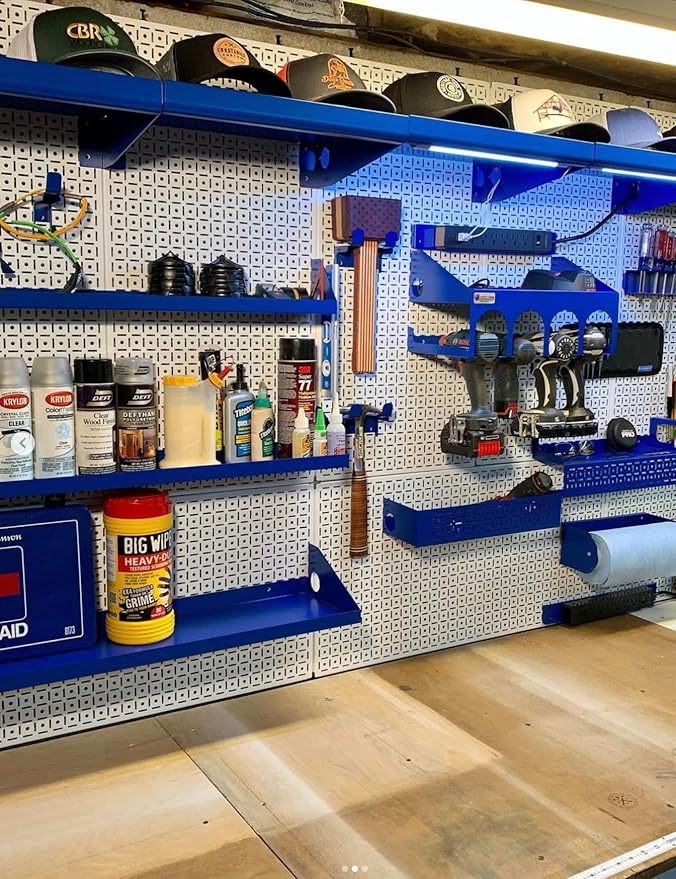 OmniWall Modular Metal Pegboard System, 16x48 inches, Steel Construction, Wall-Mounted Tool Storage (Red, Vertical)