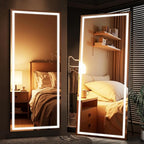 Full Length Mirror with Lights, 79" x 32" Large LED Lighted Floor Standing Body Mirror, Dimmable & 3 Color Lighting for Bedroom, Cloakroom, Dressing Room, Tempered Glass, Square Black