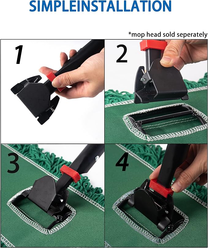 Matthew Cleaning Commercial Quick-Change Dust Mop Handle with Clip-on Metal Gripper for Heavy Duty Mop Head Replacement Holder, Fiberglass Handle 60 inch 6packs-Red