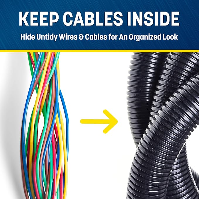GS Power 3/4 Inch x 25 Ft Split Wire Loom Tubing, Split Cable Sleeve Cord Protector for Industrial Electrical Wires, Automotive Wire Cover Flexible, High Temperature Cable Conduit, Wrap