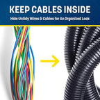 GS Power 3/8 Inch x 50 Ft Split Wire Loom Tubing, Split Cable Sleeve Cord Protector for Industrial Electrical Wires, Automotive Wire Cover Flexible, High Temperature Cable Conduit, Wrap