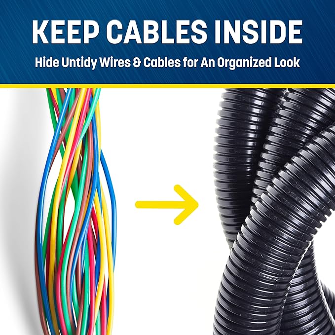 GS Power 3/8 Inch x 50 Ft Split Wire Loom Tubing, Split Cable Sleeve Cord Protector for Industrial Electrical Wires, Automotive Wire Cover Flexible, High Temperature Cable Conduit, Wrap