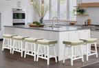 Counter Height Bar Stools Set of 6 for Kitchen Counter Farmhouse Modern Barstools with Faux Leather Upholstered Backless Seat and Solid Wood Legs 24 inch Bar Chairs, Light Grey + White