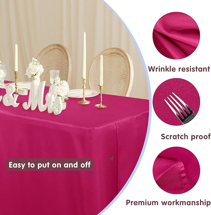 HolidayIdeas 2 Pack Fitted Tableclothes - 48 x 24 Inch - Fuchsia/Hot Pink Rectangle Tablecloths for 4 Foot Tables, Polyester Fabric Table Covers for Folding Table, Parties, Baby Shower, Trade Show