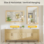 48x30 Inch Bathroom Mirror for Wall, Anti-Rust Oak Wood Grain Metal Framed Bathroom Mirrors for Over Sink,Rectangler Mirrors for Bathroom Vanity, Farmhouse, Bedroom, Living Room, Entryway Decor